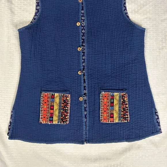 Upcycled Vintage Hippie/Boho Asian Inspired Reversible Quilted Vest Cotton M - Picture 6 of 9